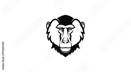 Baboon head black and white logo monkey primate