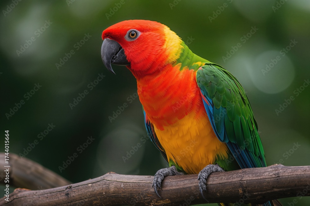 Obraz premium Melodic forest bird with a vibrant red rump and yellow belly, known for its beautiful trilling song, a trait unique to males.