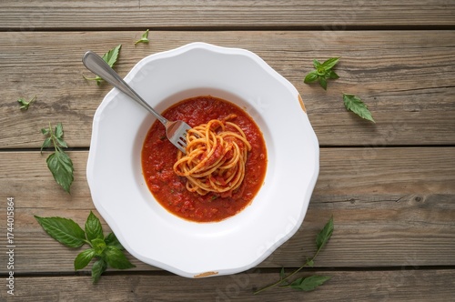 Pasta with red sauce served...