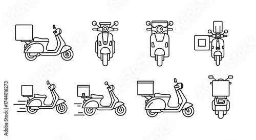 Scooter delivery service collection various angles and motion effects modern transportation icons vector