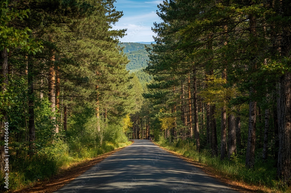 Naklejka premium Walk in the woods under clear skies