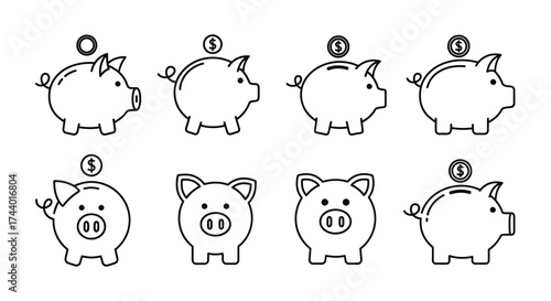 Collection of piggy banks with coins showing financial growth and savings opportunities vector