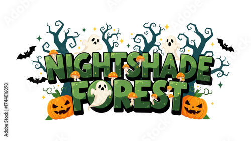 Nightshade Forest Halloween Illustration: Spooky design showcasing a festive Halloween scene, perfect for invitations, decorations, and all things holiday.