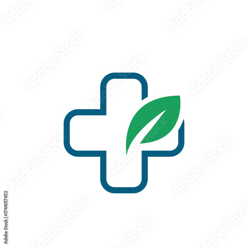 Medical Cross with Leaf Symbol