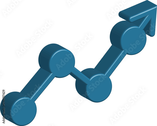 Blue line graph isolated on transparent background, representing growth, progress, trend analysis, and business performance in a simple and clean design
