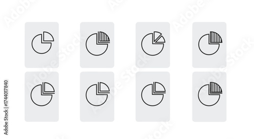 Set of pie chart icons representing data analysis and financial reports vector