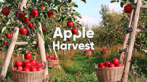 Vibrant Apple Orchard Harvest with Red Apples in Basket – Farm Fresh Produce