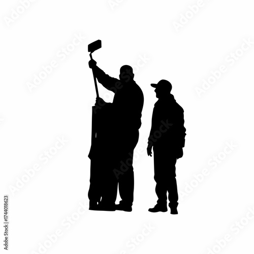City volunteer cleaning graffiti silhouette isolated on white background