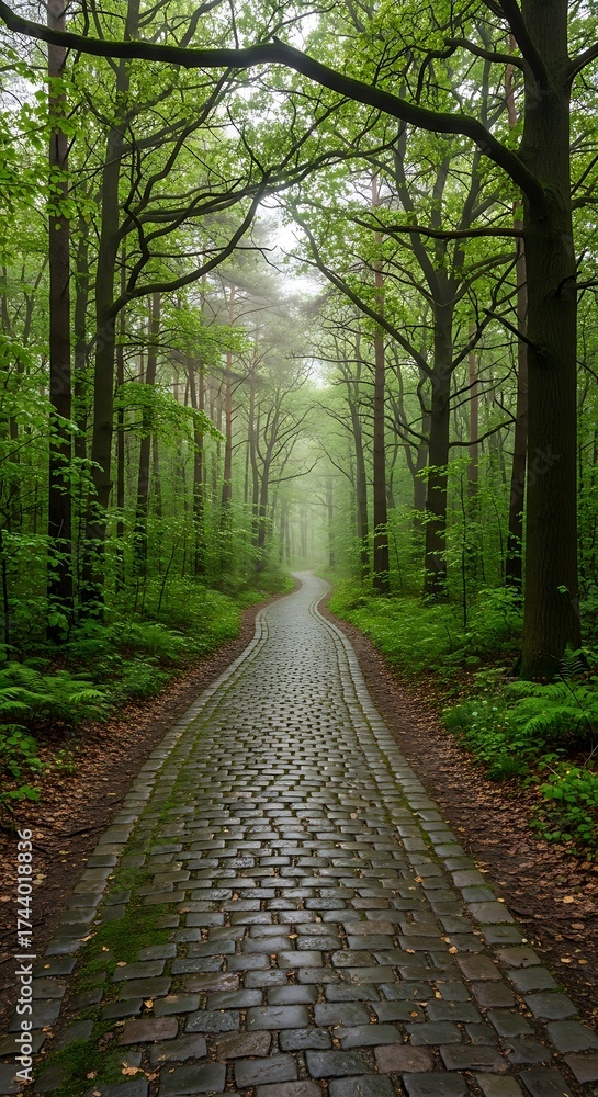 Obraz premium Forest Path Through Lush Trees.