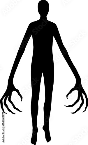 Human silhouette with claw-like hands growing unnaturally long vector with white background 