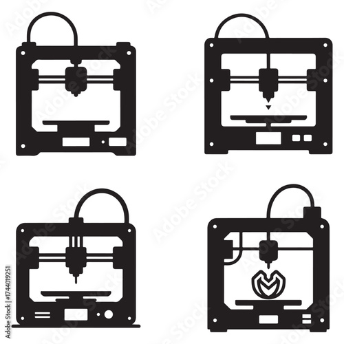 Collection of 3d printing machine components and tools silhouette