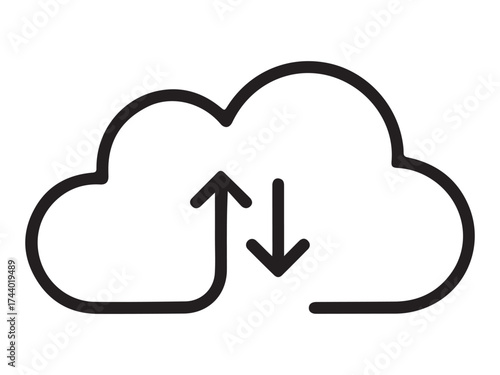 Abstract cloud sync arrows pointing outwards silhouette design
