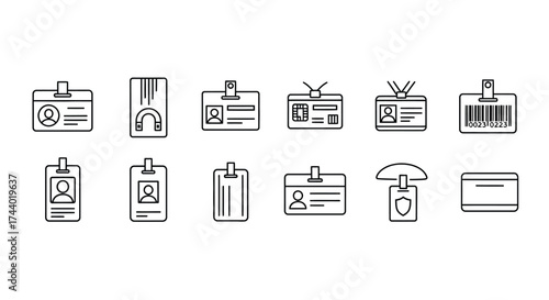 Set of various id card and badge icons with lanyards and holders for access control and identification vector