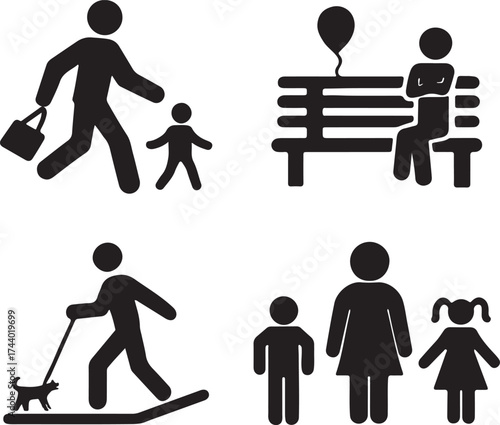 Family Activities and Recreation Running, Walking, Playing, and Swinging illustration