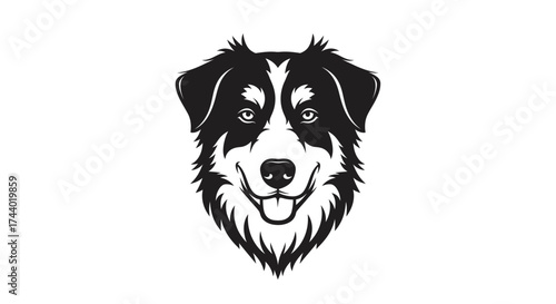Black and white Australian Shepherd dog head logo Keywords: Australian Shepherd, dog, head