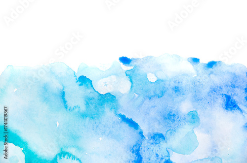 Real Hand Drawn Watercolor Blue Wet Spots Background