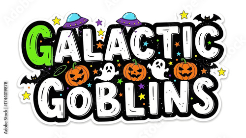 Galactic Goblins: A festive emblem blending intergalactic and spooky elements for a unique, creative Halloween season.