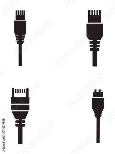 Collection of ethernet network cable icons and symbols silhouette