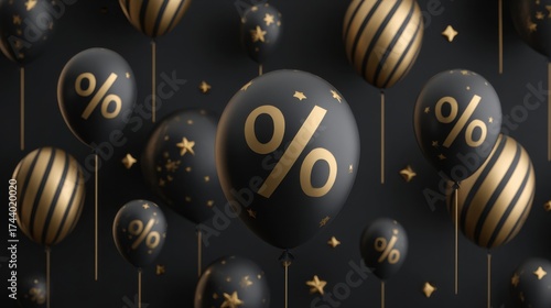 black and gold balloons with percentages,