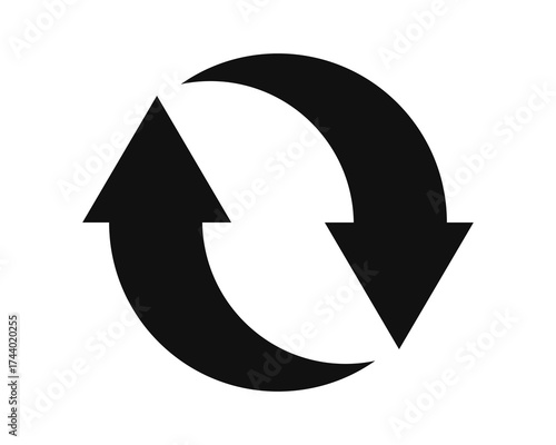 Two black pointed arrows refresh web page, reload, recycle icon.