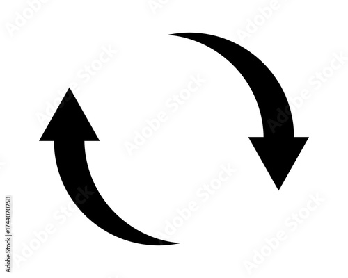 Two black pointed arrows refresh web page, reload, recycle icon.
