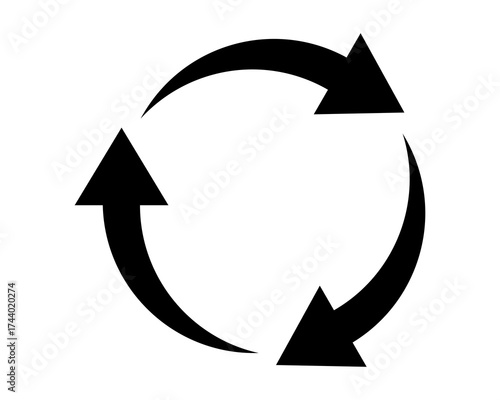 Three black pointed arrow reload web page, refresh, recycle icon.