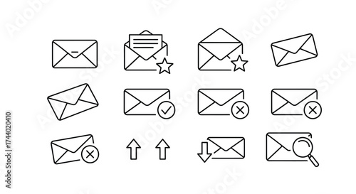 Hand drawn envelope icons set mail communication business office and technology simple sketch style vector