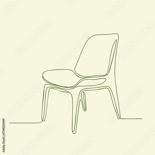 Minimalist single-line drawing of a modern chair with a curved backrest and seat on a light