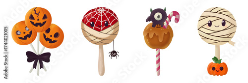 Set of four adorable and spooky Halloween lollipops.