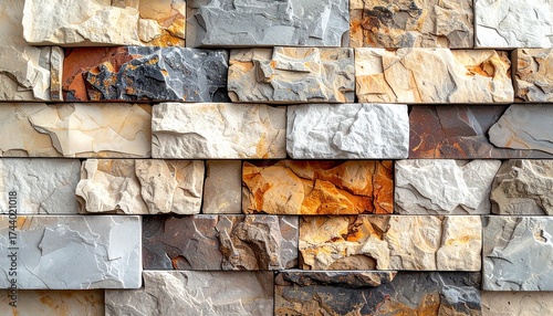 Staggered Stone Wall with Multicolor Textured Tiles