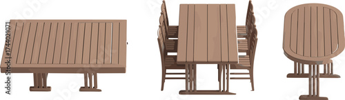 3D wooden table collection, modern furniture design with square, rectangular, and oval shapes, realistic wood texture for interior rendering