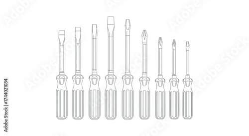 Collection of various screwdrivers ready for diy and professional repairs and projects vector