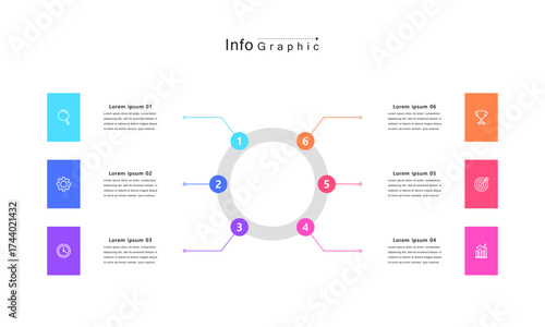 Business timeline infographic circular. with icons and 6 steps. Business milestone. Vector illustration