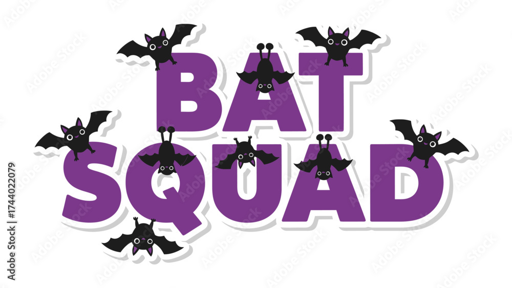Naklejka premium Bat Squad: A whimsical illustration of a spooky Bat Squad is featured in this eye-catching art, the ideal visual element to create excitement to spooky event. 