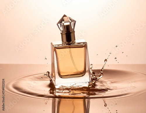 Perfume bottle splashing water