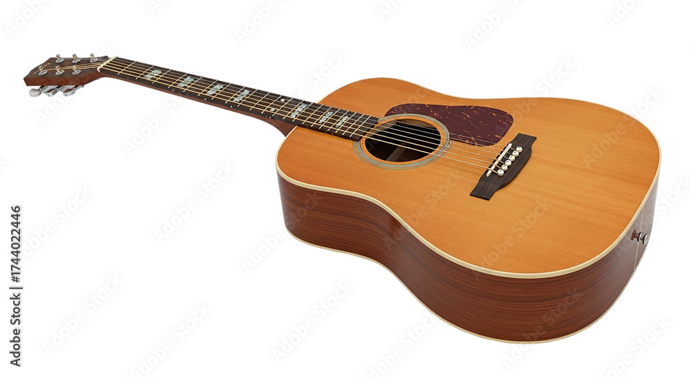 Fototapeta premium Acoustic guitar craftsmanship instrument wood grain strings musical equipment professional studio light isolated black