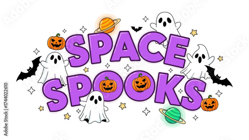 Space Spooks: Spooky season collides with the cosmos as playful ghosts and jack-o'-lanterns frolic amongst planets and stars, creating a delightful and otherworldly scene.