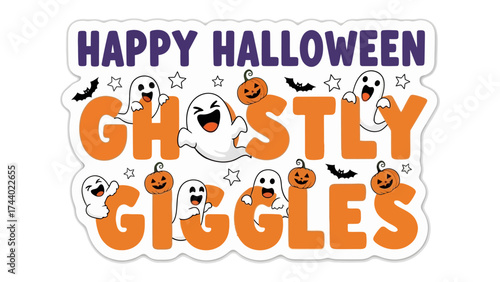 Spooky Halloween Giggles: A fun and festive Halloween design features playful ghosts, smiling pumpkins, and cheerful bats in a design that evokes laughter and joy.