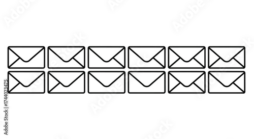 Row of envelopes correspondence mail communication sending receiving message postal service business letters vector