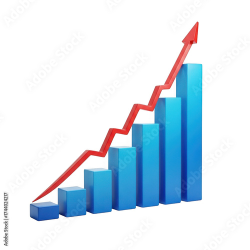 Free Download Rising blue bar chart with red arrow symbolizing growth and positive trend transparent background - GFXLoad