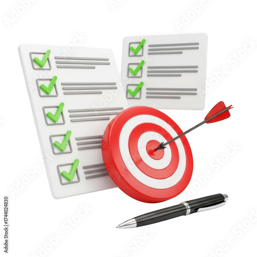 Achieving goals setting checklists and target with dart business success strategy concept transparent background
