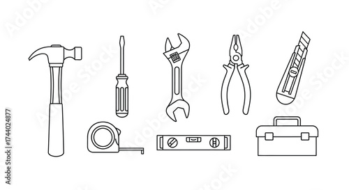 Collection of hand tools and toolbox set for home improvement and diy projects vector