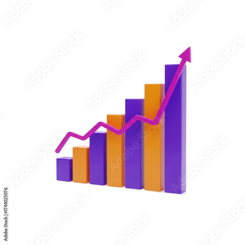 Free Download 3d growth bar chart with upward trend line showing financial progress and business success transparent background - GFXLoad