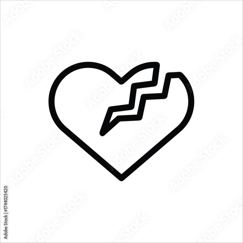 Broken heart icon. In love with crack Symbol. Vector illustration Isolated on white background.