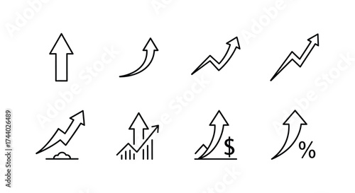 Hand drawn upward trend arrows and growth icons for financial success vector
