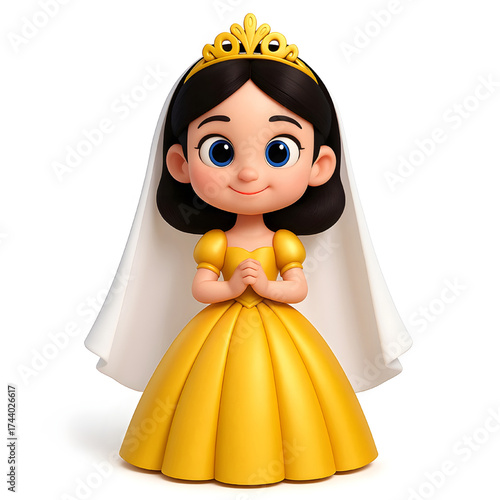 Lovely Animated Girl dressed As Royal Princess With Bright Yellow Gown And Delicate Smile.eps