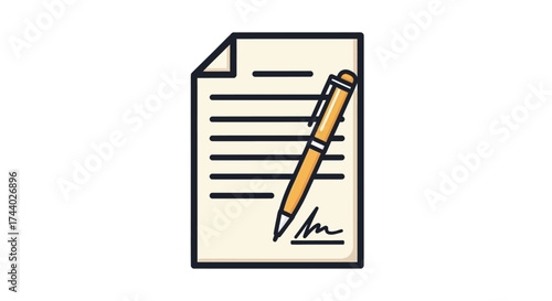 Document and pen icon representing contract agreement signature and legal business documentation vector
