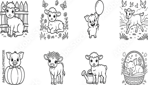 Farmyard Babies – Calves, Lambs & Piglets Coloring Bundle