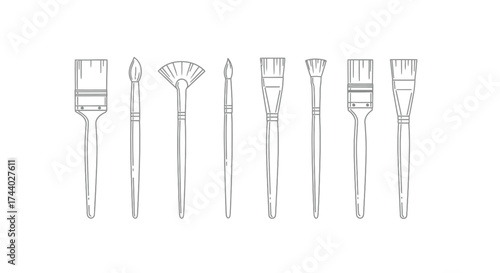 Collection of assorted paint brushes for artistic creation and crafting projects vector