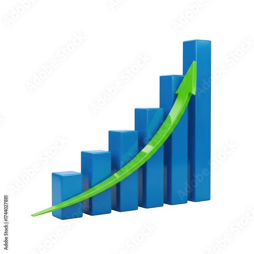 Free Download Green arrow charting upward trend over blue bars representing business growth and success transparent background - GFXLoad